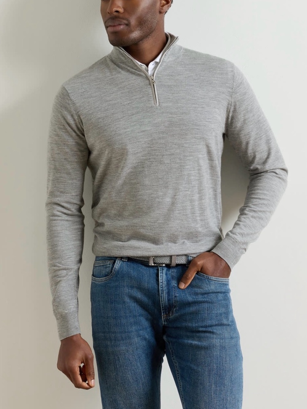 Peter Millar Crown Crafted Gray Excursionist Flex Quarter Zip Sweater - Men’s M